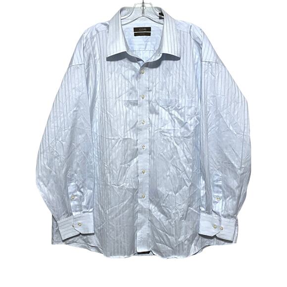 Tasso Ella Blue Striped Button Dress Shirt Iron Free Mens 18.5 34-35 XXL Cotton - Picture 1 of 8